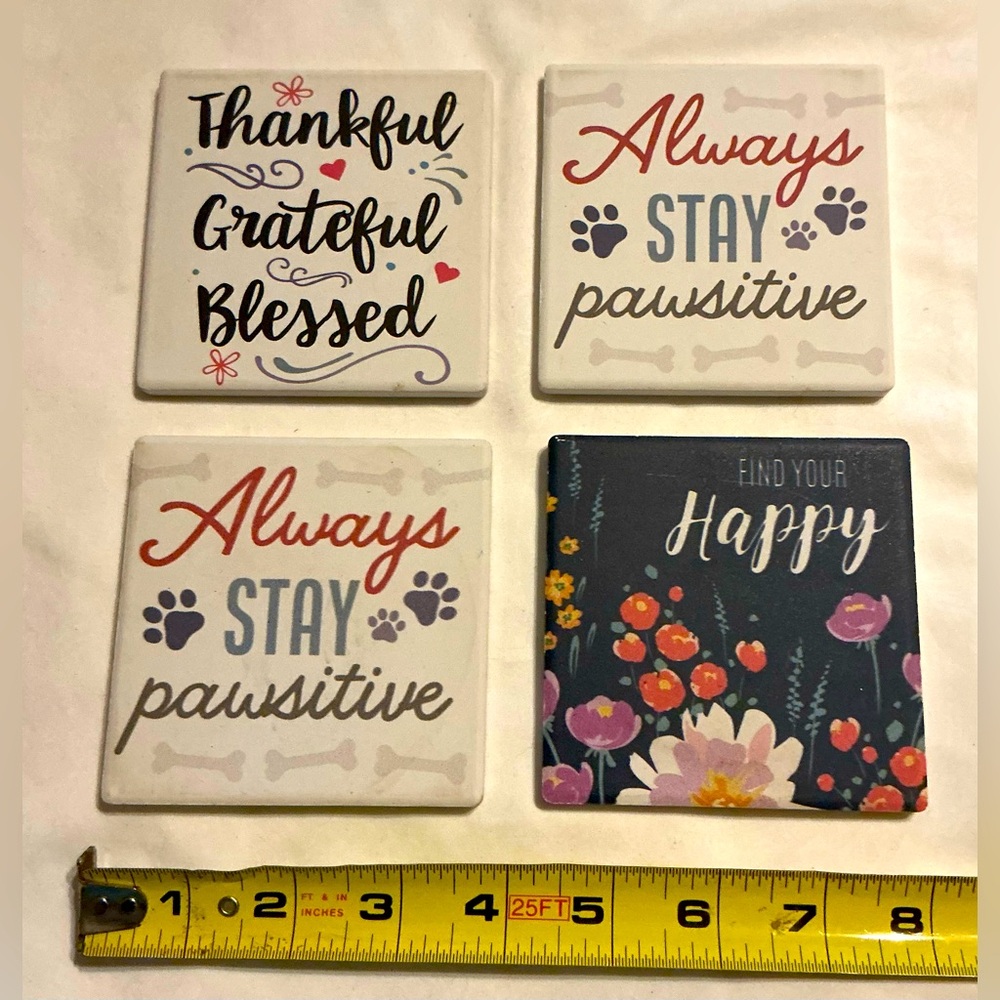 NWOT Set of 4 Decorative Inspirational Coasters - Floral & Typography